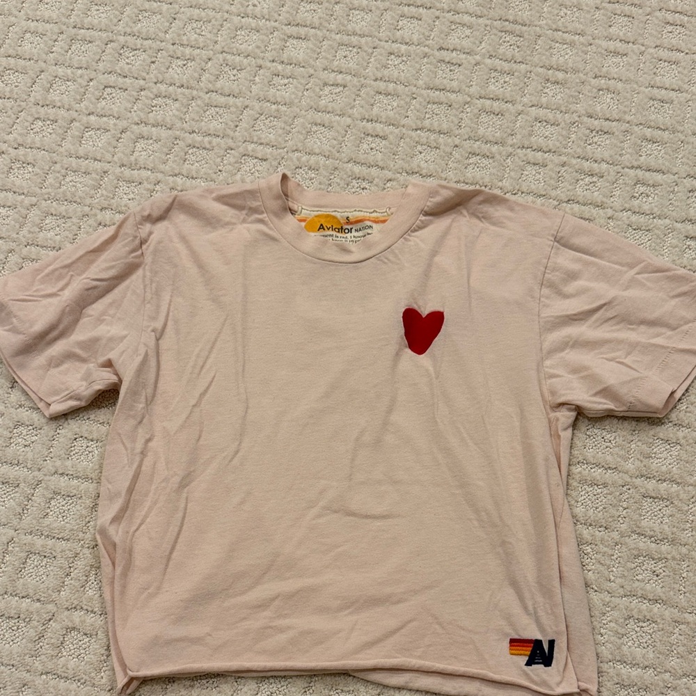 Aviator Nation Kids Pale Pink Tee with Red Heart